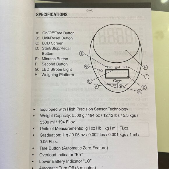 Ozeri Brand New Pro II Kitchen Electronic Scale with Built-In Timer  & Alarm! - Picture 8 of 16